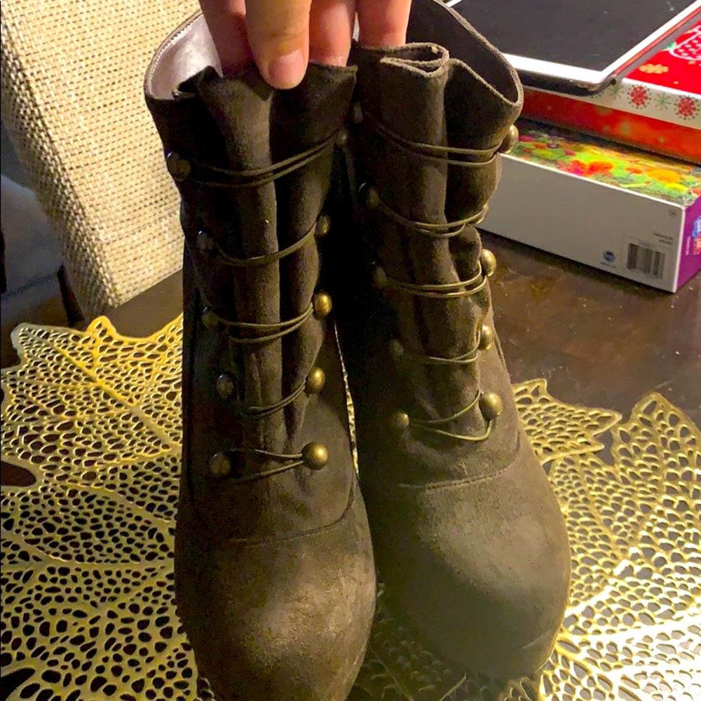 Brown suede platform heels